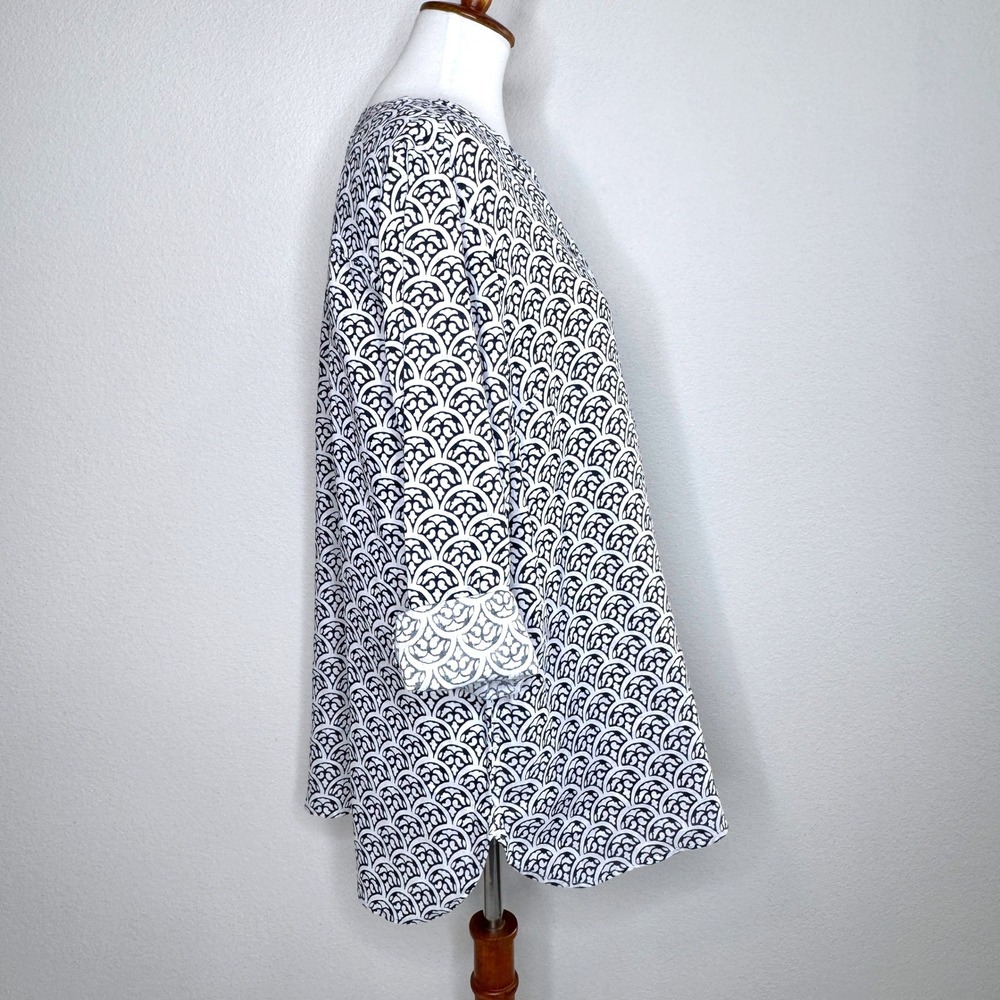 TALBOTS NEW 100% Linen Tunic Top XL Roll Tab Long Sleeve Navy White Tab Front - Picture 7 of 9